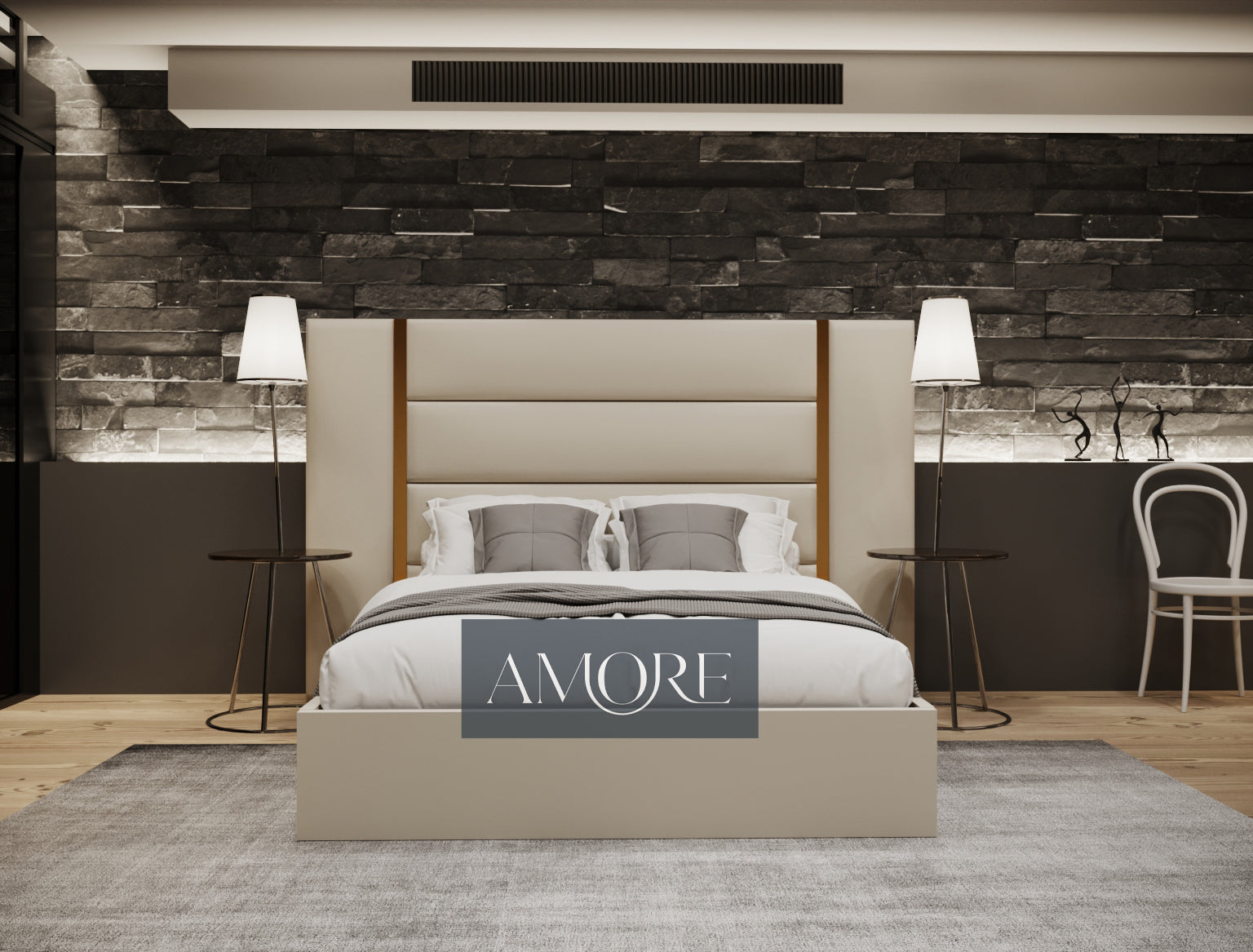 The Eloy Wide Extended Headboard Gold Stripe Panelled Beds