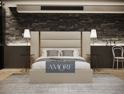 The Eloy Wide Extended Headboard Gold Stripe Panelled Beds