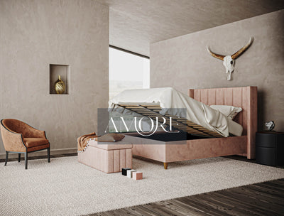 Luna Low Footend Stripe Panel Lined Winged Bed - Amore